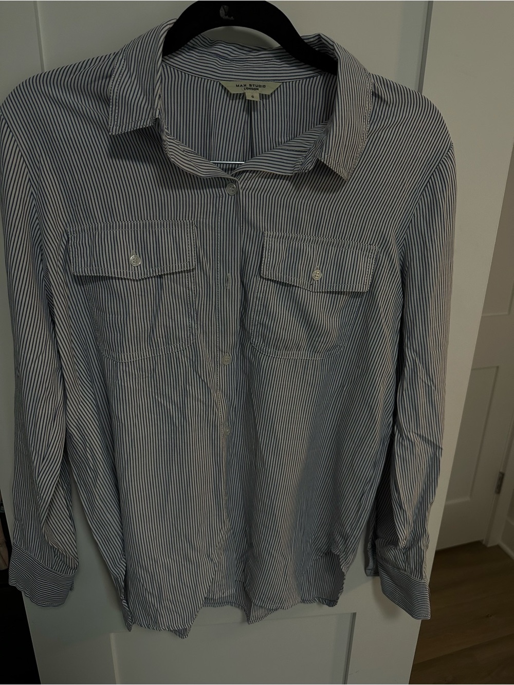 Max Studio Blue White Pinstripe Button-Up Shirt - Size S